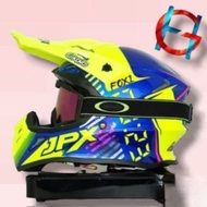 Trail Helmet JPX CROSS MOTIF YELLOW BLUE X23 Package+GOGLE ORIGINAL SNI