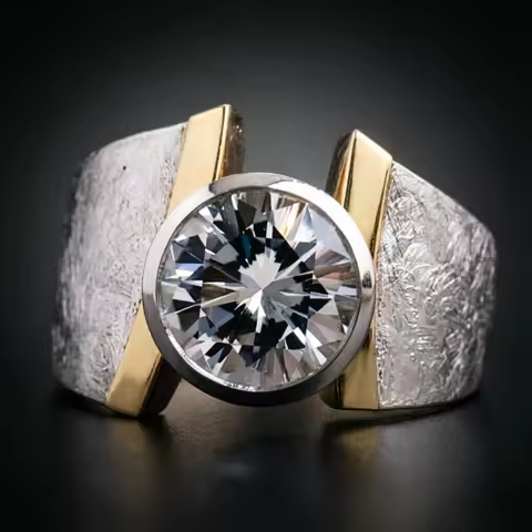 Minimalist Style Dazzle Synthetic Zirconia Two Tone Splicing Design Ring Unisex Fashion Personalized