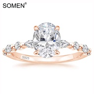 SOMEN Rose Gold Oval Cut Cubic Zirconia Engagement Rings  925 Sterling Silver Ring Solitaire Halo Pr