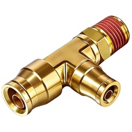 Brass Male Branch Tee Push-In Fittings,  C36000 Brass Air Line Connectors for Truck & Industrial Pne
