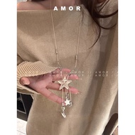 Korean Style Sweet Cool Star Tassel Pendant Necklace, Light Luxury Niche High-end Aesthetic Long Swe