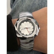 Oak blade style brushed steel watch V1