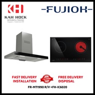 FUJIOH FR-MT1990 R/V 900MM CHIMNEY HOOD WITH GLASS PANEL (GLASS BLACK) + FH-IC6020 HYBRID HOB BUNDLE