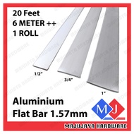 20 Feet Aluminium Flat Bar 1'' , 3/4'' , 1/2'' Width Silver Color Bar Rata Aluminium Bar DIY Home Im