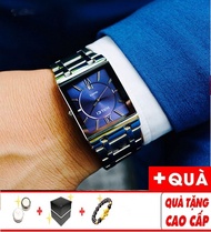 Đồng hồ nam chống nước Halei dây thép trắng chống gỉ mặt vuông đẳng cấp nam giới