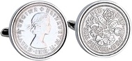 Cufflinks - Rhodium Plated - 1954 English Sixpence Cufflinks - 66th Birthday
