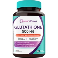 Doctor's Recipes Glutathione 500 mg, Active Reduced Form GSH, with Milk Thistle Extract, Vitamin C, 