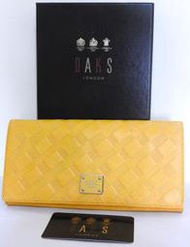 【中古探寶S】🔵DAKS LONDON 長夾🔵皮夾 皮包 錢包 零錢 拉鍊 黃色 金色 品牌 精品 名牌 英國 女生