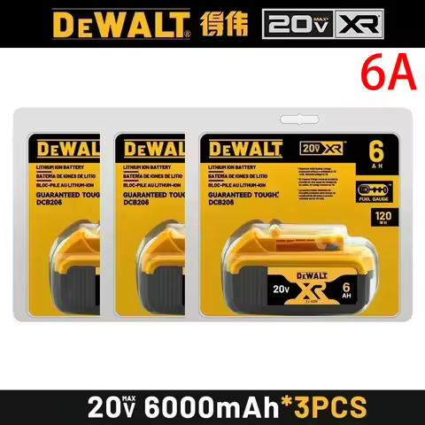 100% Original Dewalt 20V Battery,20V 6Ah 5Ah battery DCB206 DCB205 Dewalt Power tool Replacement Bat