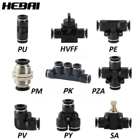 HEBAI Black Pneumatic Fittings Pipe Connector Tube Air Quick Fittings 3/4/5/6/8/10/12/14/16mm PU PY 