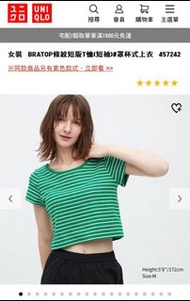 Uniqlo綠白條紋短版T恤BRATOP（尺寸XL)