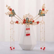 Hanfu Headdress Children's Ancient Style Butterfly Hair Accessories Girl Hairpin Tassel Step Shake Set Ancient Costume Floral Headdress Jewelry Accessories