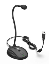 Fifine USB Computer Microphone, Plug &Play Desktop Condenser PC Laptop Mic,Mute Button with LED Indi