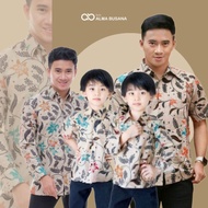 KEMEJA Alma Clothing Batik Shirt For Boys (Teratai Motif) Beige Color Batik For Adult Men Couple Batik Father And Son