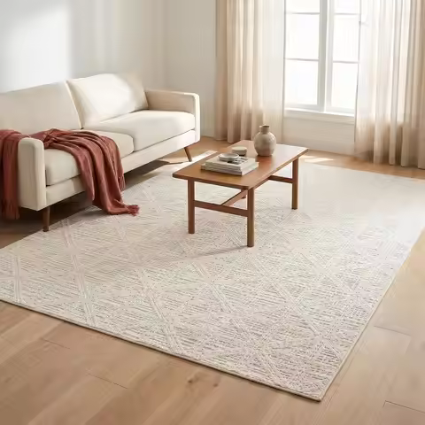 Jxgzyy Non-Slip Area Rug 4'7' X 6'7' Cream Checked, Waterproof, Stainproof
