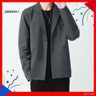 [JM] Men Blazer Single-breasted Solid Color Summer Lapel Pockets Jacket for Daily Wear