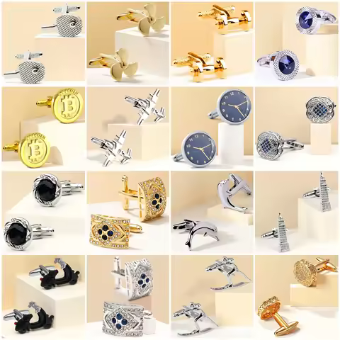 16 Styles Clock Skiing Dolphin Cufflinks Men Bitcoin Stone Table Tennis Cuff Links 1 Pair