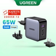 【UK+US+EU】UGREEN 65W GaN 3-Ports Universal Travel Adapter Fast Charger for Phone Laptop Pad for Taiw