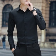 S-5XL Korean Plain Fashion Casual Sports Plus Size Slim Fit Long Sleeve Shirt Men