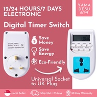 Digital Timer Plug Socket, Electrical Programmable Plug in Timer Switch Large LCD Display Universal Socket to UK/SG