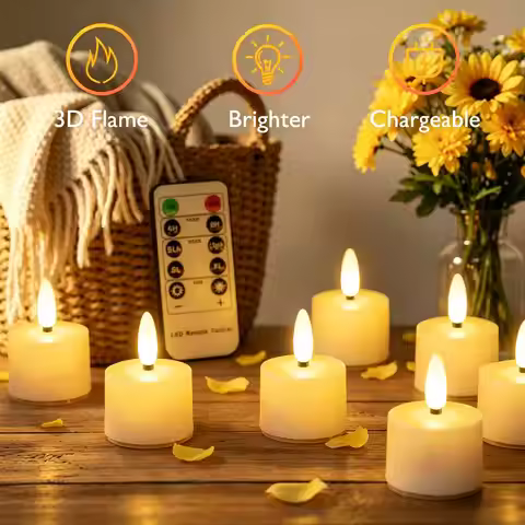6-Pack Rechargeable Tea Lights Candles with Remote 4H/6H Timer Flameless Flickering Battery Operated