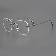 Ultra-light Pure Titanium High-end Rimless กรอบแว่นตาสําหรับผู้ชายผู้หญิงกว้างขนาดใหญ่ Multi-มุม Han