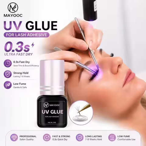 MAYOOC 0.3S Quick Dry UV Lash Glue, Professional Eyelash Extension Adhesive, Strong & Durable False