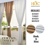 Sheer White & Brown Color 6 7 8 9 10 feet Light Filter Soft Airy Langsir Curtain Sheer Hook Ring