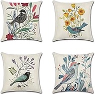 Cushion Cover, 65x65cm Set of 4, Classical Flower Birded Soft Velvet Throw Pillow Cases 26x26in, Square Sofa Cushion Cover with Invisible Zipper for Couch Bed Car Bedroom Home Decor