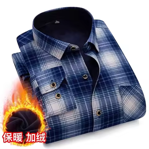 Winter New Red Men's Long Sleeve Fleece Shirt, Single Breasted Square Collar Thick Shirts, Asian Siz