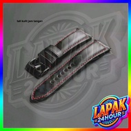 Leather Strap 24mm Black-Red, 24mm Watch Strap, Handmade Leather Strap, Genuine Leather Watch Strap/