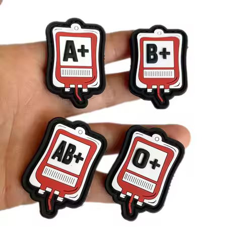 4.5*3CM Blood Bag Blood Type A+ B+ AB+ O+ POS PVC Rubber Emblem Patches with hook and loop,Military