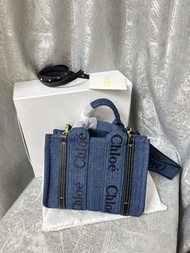 現貨 Chloe Woody Tote Bag (牛仔面料拼接牛皮）