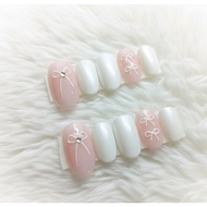 White Bow Gel Nails Fake Nails Press On Nails