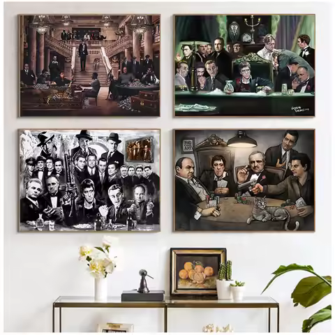 Picture Posters and Prints for Living Room Decor Classic Movie Gangsters Godfather Scar face Art Pos