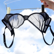 Black Mesh Transparent Lace Bra Top Plus Size 40 42 Ultra Thin Sponge Underwire Push Up See Through 