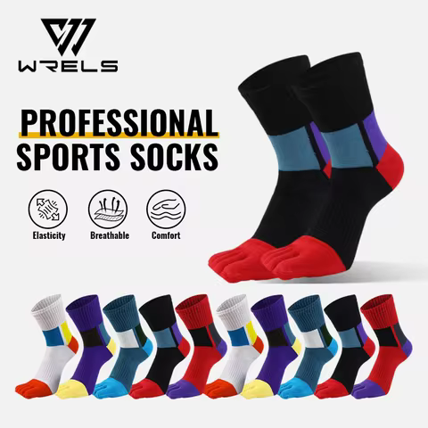 WRELS 1/2/3 Pairs Five Finger Athletic Socks Breathable Arch Support Men Toe Socks Cushioned Basketb