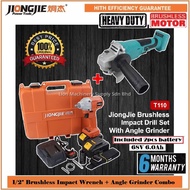 JIONGJIE 1/2" Brushless Impact Wrench 21V + 100mm Cordless Angle Grinder - 2pcs 21V 6.0Ah Batteries 