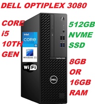 DELL OPTIPLEX 3080 SFF/ INTEL CORE i5-10TH GEN PROCESSOR/16GB OR 8GB RAM(OPTIONAL) 512GB NVME SSD FA