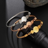 9S2K San Benito Rosary Gelang Wanita 316L Stainless Steel Cuff Terbuka Tahan Karat Hadiah Bermakna u
