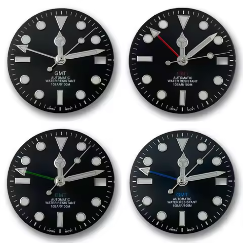 28.5mm GMT Black Sunburst Watch Dial Blue Lume For Seiko NH34 Mechanical Automatic Movement Hands Ca