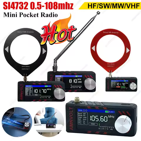 SI4732 0.5-108mhz LSB USB AM FM FM/AM Radio 1.9inch IPS Screen Portable Radio with Antenna All Band 