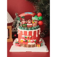 圣誕節網紅烘焙蛋糕裝飾擺件可愛小火車男女孩小熊兔氣球插件套裝