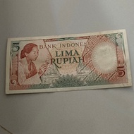 uang kertas lama / kuno lima rupiah tahun 1958