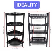 4-Tier Black Plastic Storage Rack with Space-Saving Corner Design