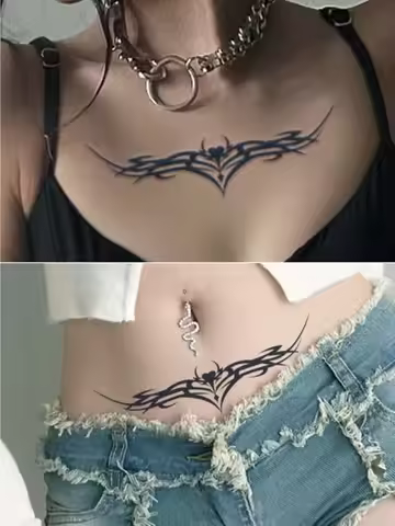 8pcs Succubus Waterproof Temporary Tattoo, Lasting 1-2 Weeks, for Abdomen and Waist, Realistic Semi-