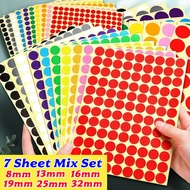JOY 7 Sheet Mix Round Circle Bulat Dot Self Adhesive Color Label Remark Code Gift Packaging Colour S