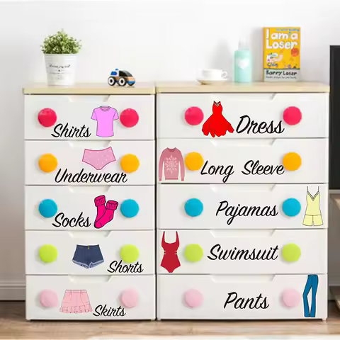 Dresser Clothing stikers Decals Girl Dresser Labels for Bedroom Decor Drawer Organizing Stickers