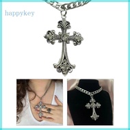 HAP Large Detailed Cross Drill Pendant Necklace Silver Color Tone Gothic Punk Jewellery Fashion Char