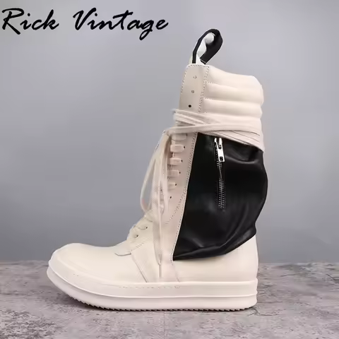 Rick Vintage High Top Boots Men‘s Motorcycle Boots Top Quality Real Leather Brand Zipper Long Boots